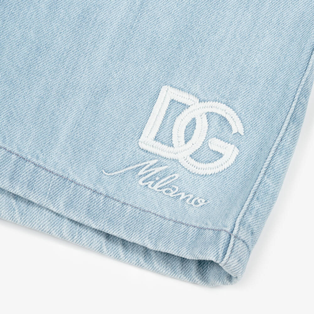 Dolce & Gabbana-Boys Blue Denim Bermuda Shorts with Embroidered DG Logo | Childrensalon