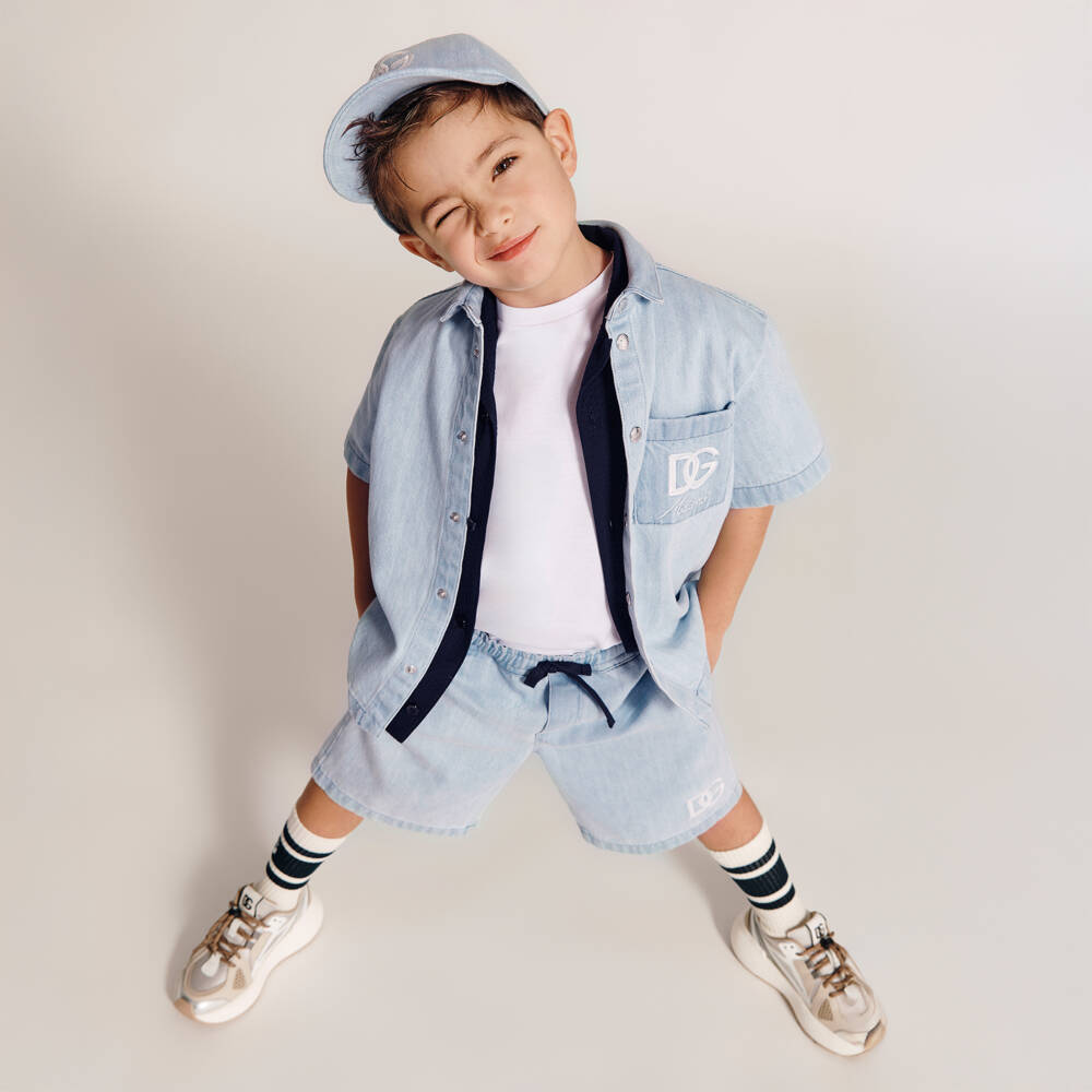 Dolce & Gabbana-Boys Blue Denim Bermuda Shorts with Embroidered DG Logo | Childrensalon