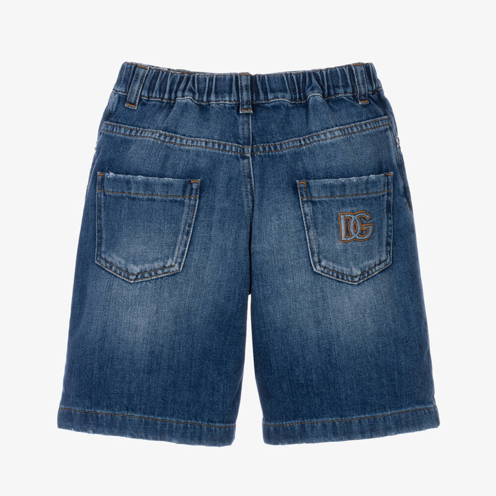 Dolce & Gabbana-Boys Blue Denim Elasticated Shorts with DG Logo | Childrensalon