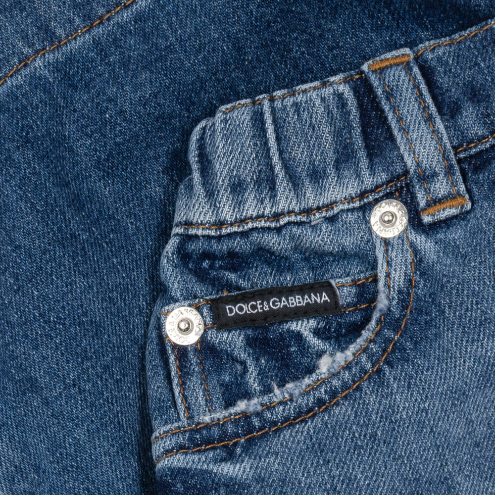 Dolce & Gabbana-Boys Blue Denim Elasticated Shorts with DG Logo | Childrensalon