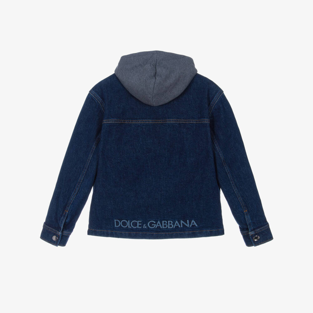 Dolce & Gabbana-Boys Blue Denim Jacket with Detachable Hood | Childrensalon