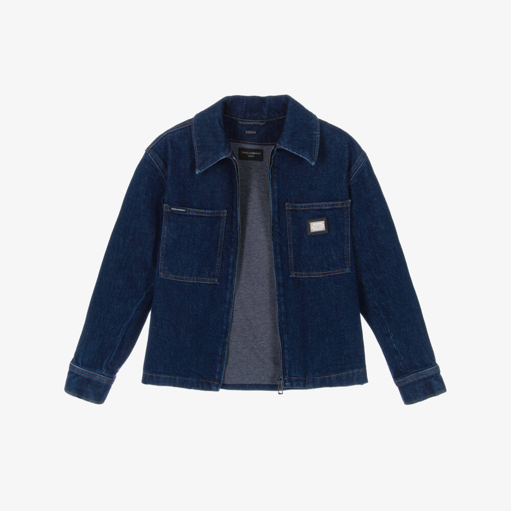 Dolce & Gabbana-Boys Blue Denim Jacket with Detachable Hood | Childrensalon