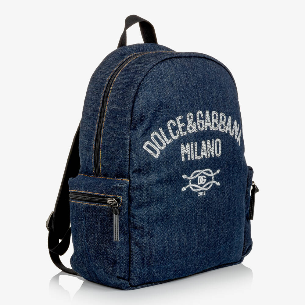 Dolce & Gabbana-Boys Blue Denim Nautical Logo Backpack (41cm) | Childrensalon