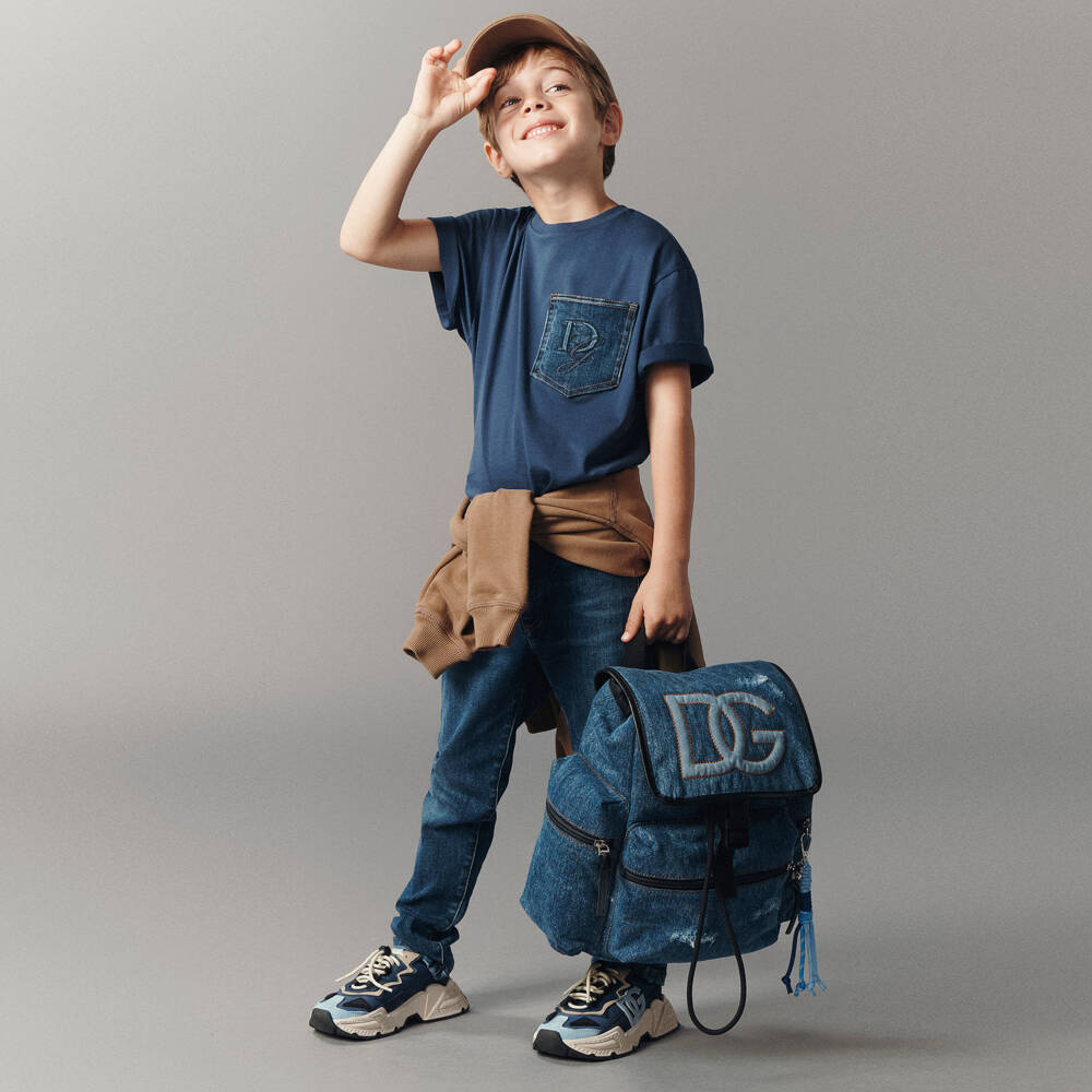 Dolce & Gabbana-Boys Blue Denim Pocket Cotton T-Shirt | Childrensalon