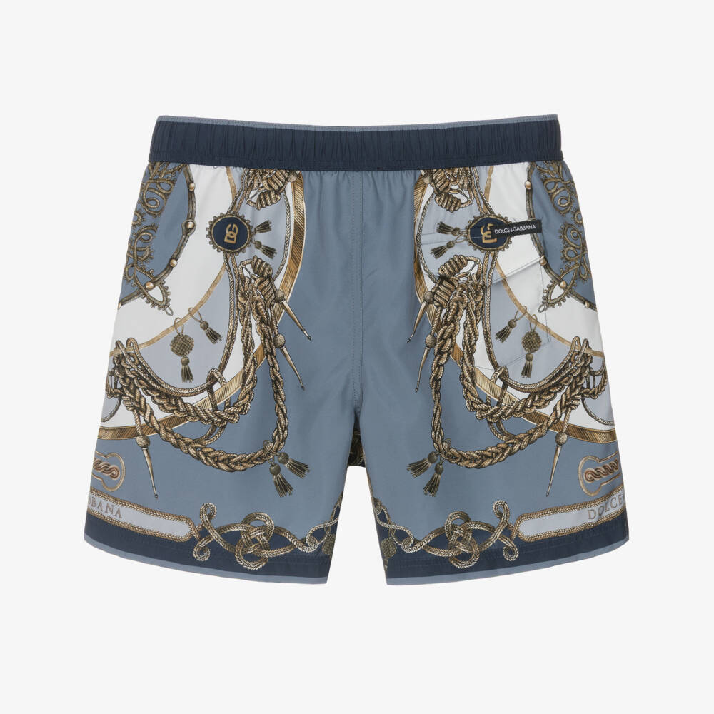 Dolce & Gabbana-Boys Blue Rope & Charm Printed Swim Shorts | Childrensalon