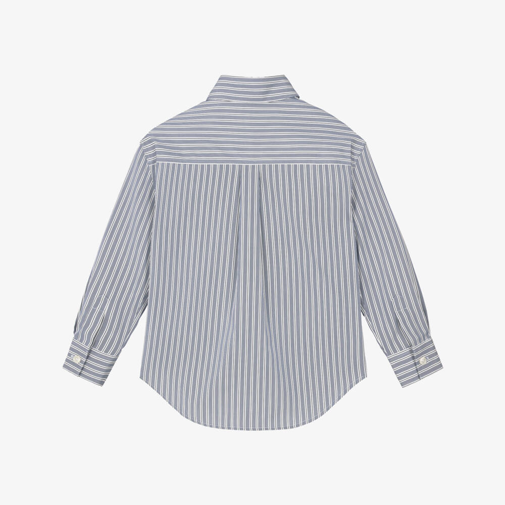 Dolce & Gabbana-Boys Blue Striped Cotton Shirt with Marina Logo | Childrensalon