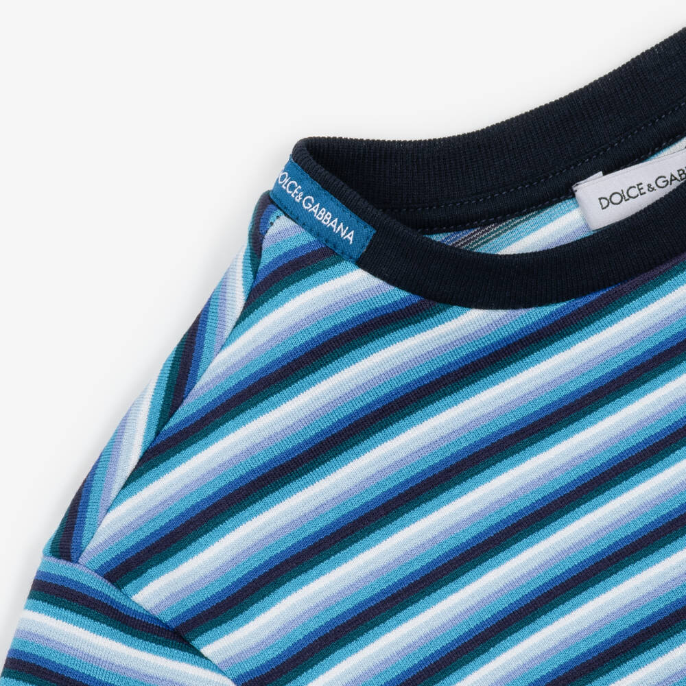 Dolce & Gabbana-Boys Blue Striped Jersey Crew Neck T-Shirt | Childrensalon