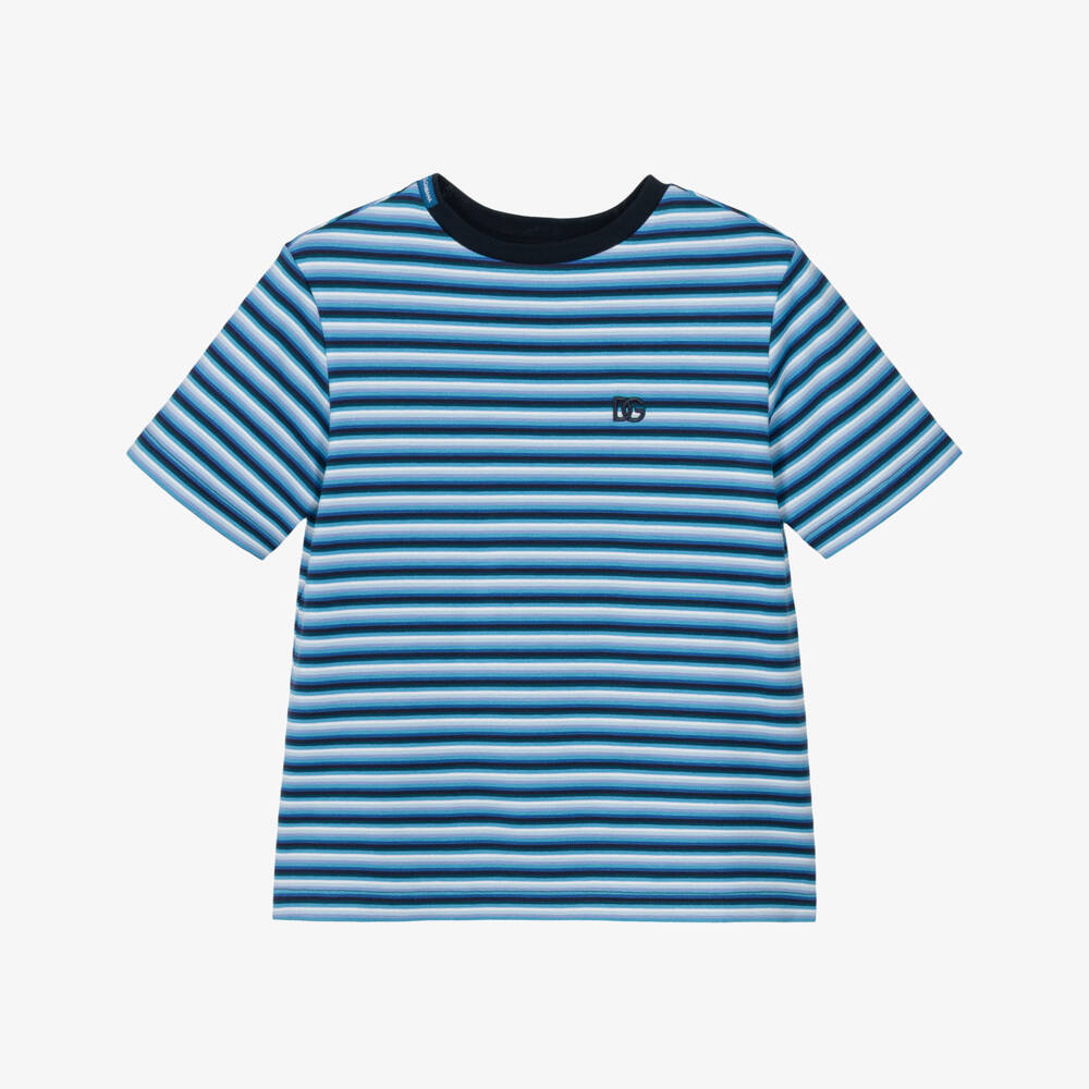 Dolce & Gabbana-Boys Blue Striped Jersey Crew Neck T-Shirt | Childrensalon