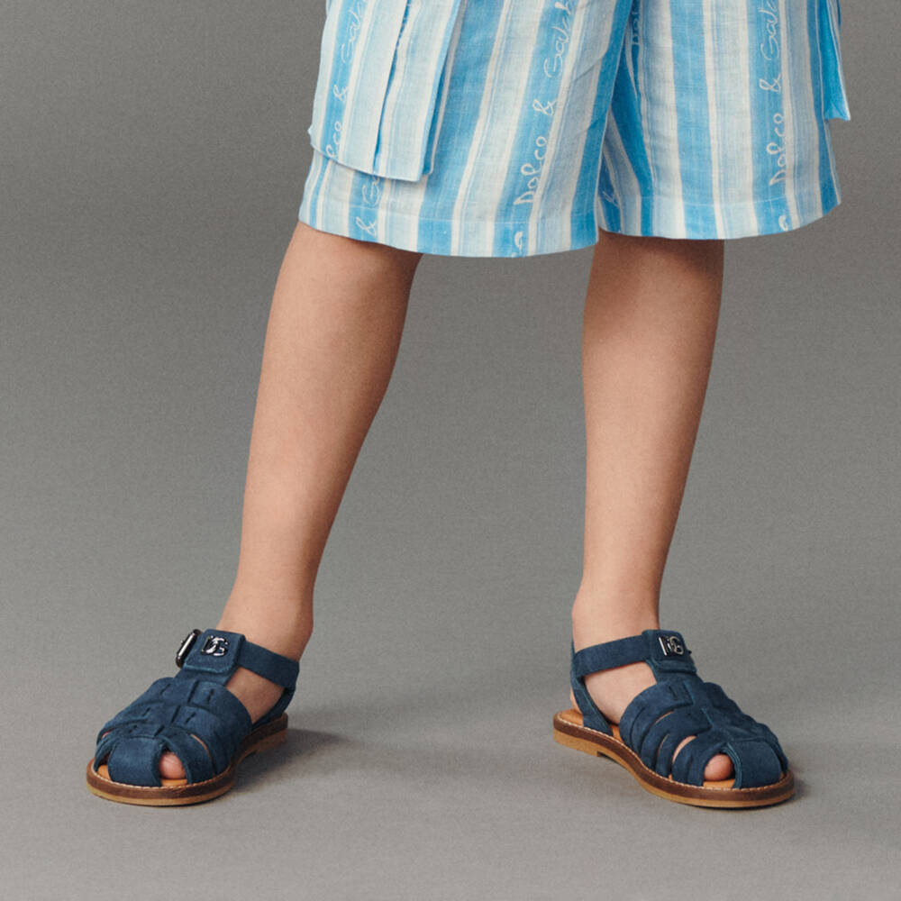 Dolce & Gabbana-Boys Blue Suede Leather Sandals | Childrensalon