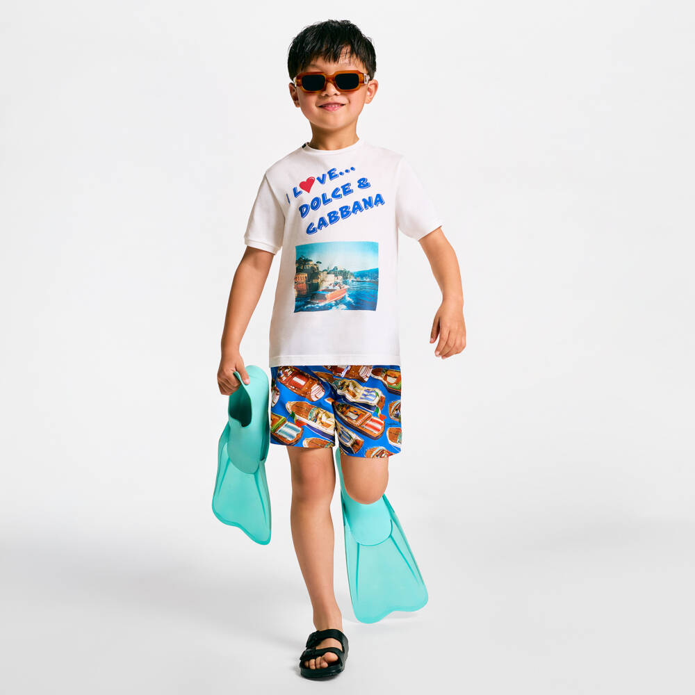 Dolce & Gabbana-Шорты-плавки синие с принтом моторных лодок для мальчиков | Childrensalon