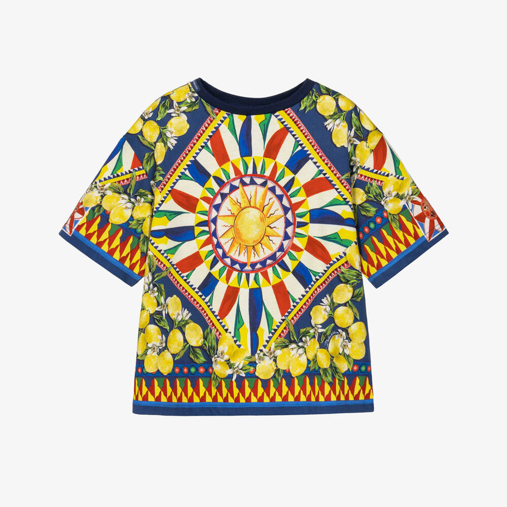 Dolce & Gabbana-Boys Blue & Yellow Carretto Print Cotton T-Shirt | Childrensalon
