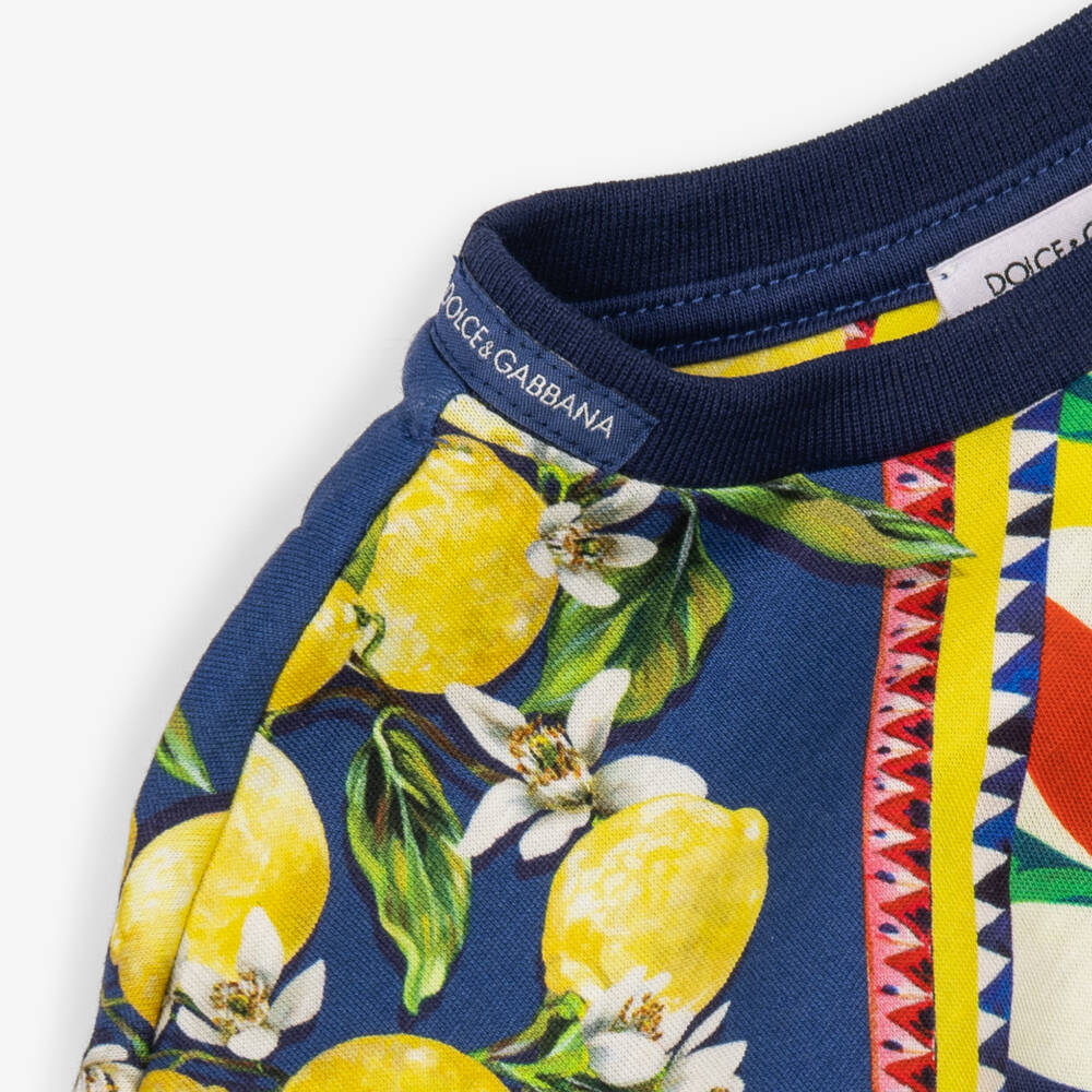 Dolce & Gabbana-Boys Blue & Yellow Carretto Print Cotton T-Shirt | Childrensalon