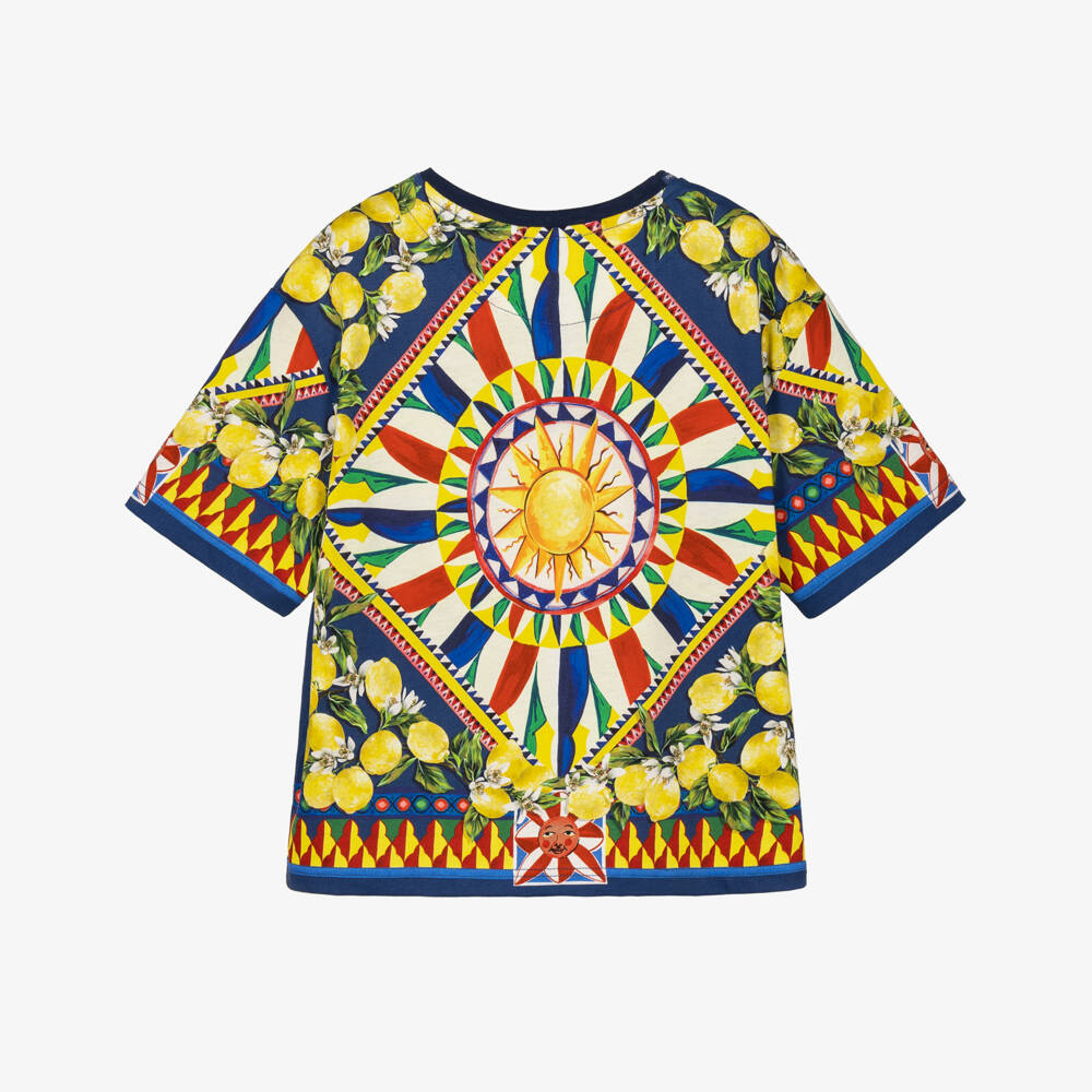 Dolce & Gabbana-Boys Blue & Yellow Carretto Print Cotton T-Shirt | Childrensalon