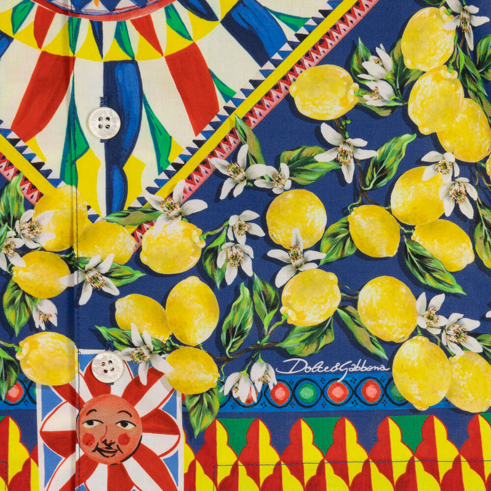 Dolce & Gabbana-Boys Blue & Yellow Carretto Print Poplin Shirt | Childrensalon