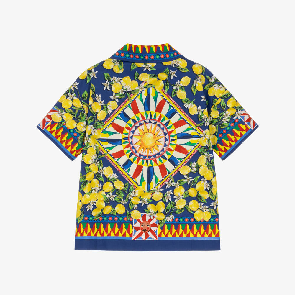 Dolce & Gabbana-Boys Blue & Yellow Carretto Print Poplin Shirt | Childrensalon