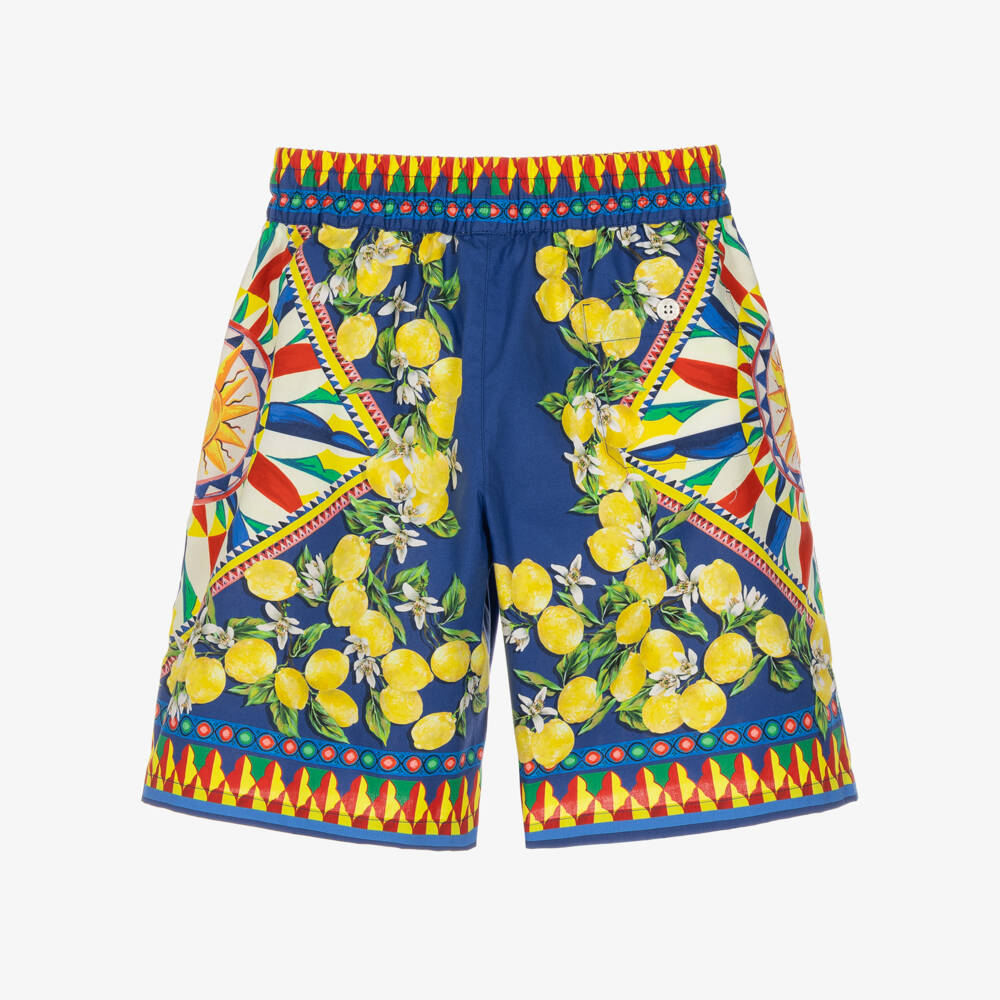 Dolce & Gabbana-Boys Blue & Yellow Carretto Print Poplin Shorts | Childrensalon