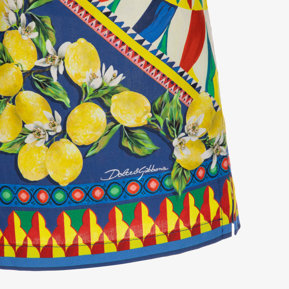 Dolce & Gabbana-Boys Blue & Yellow Carretto Print Poplin Shorts | Childrensalon