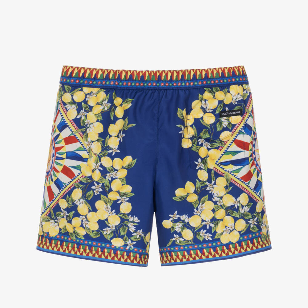 Dolce & Gabbana-Boys Blue & Yellow Carretto Swim Shorts | Childrensalon
