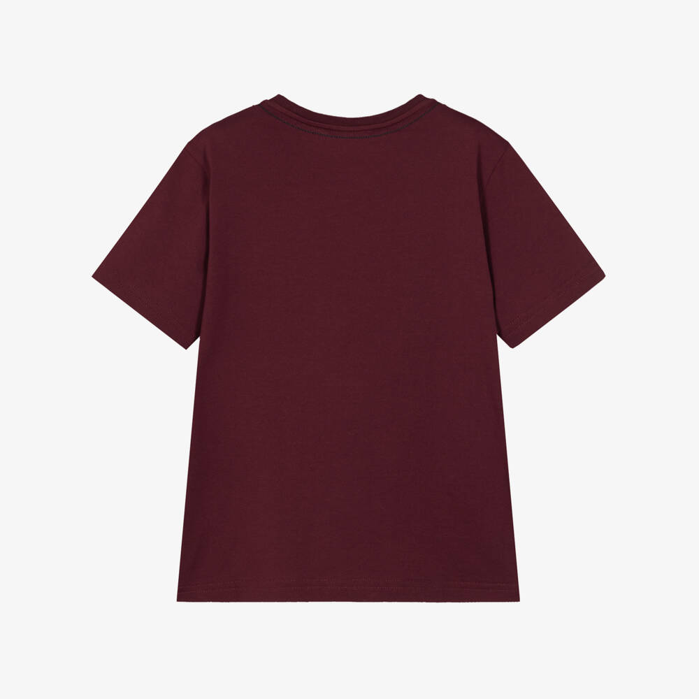 Dolce & Gabbana-Boys Bordeaux Red Cotton T-Shirt with Embroidered Logo | Childrensalon