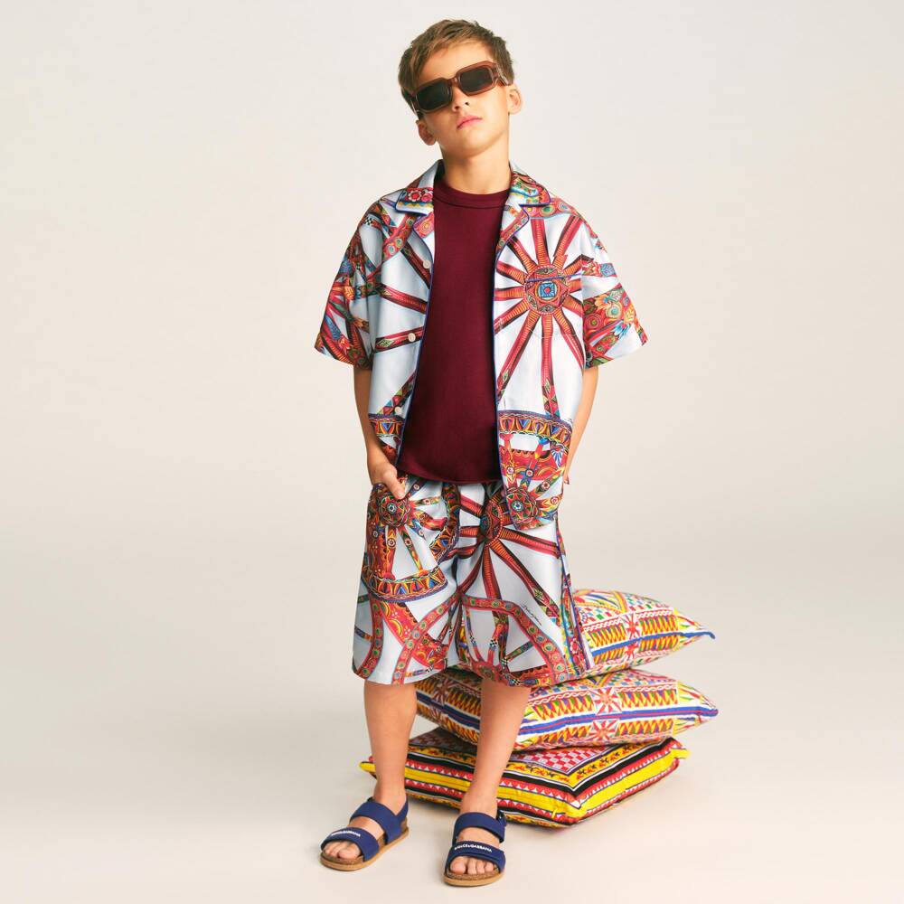Dolce & Gabbana-Boys Bordeaux Red Cotton T-Shirt with Embroidered Logo | Childrensalon