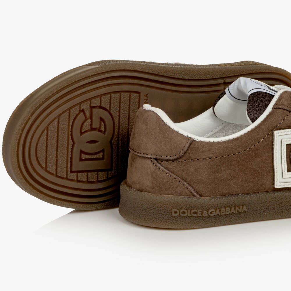 Dolce & Gabbana-Boys Brown Nubuck Leather DG Original Trainers | Childrensalon