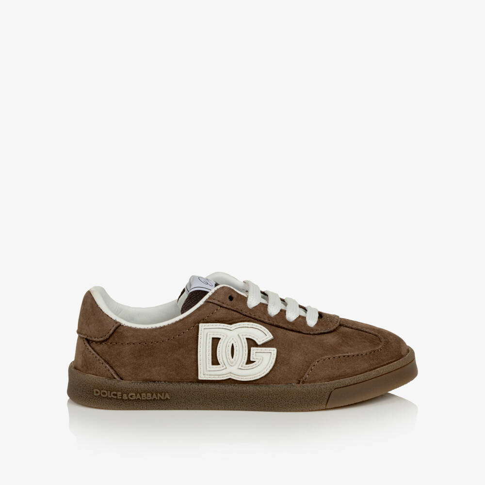 Dolce & Gabbana-Boys Brown Nubuck Leather DG Original Trainers | Childrensalon