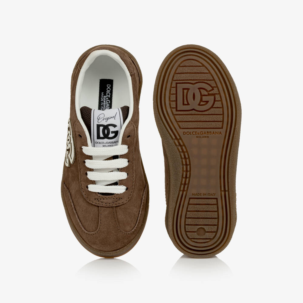 Dolce & Gabbana-Boys Brown Nubuck Leather DG Original Trainers | Childrensalon