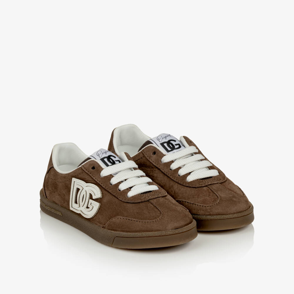 Dolce & Gabbana-Boys Brown Nubuck Leather DG Original Trainers | Childrensalon
