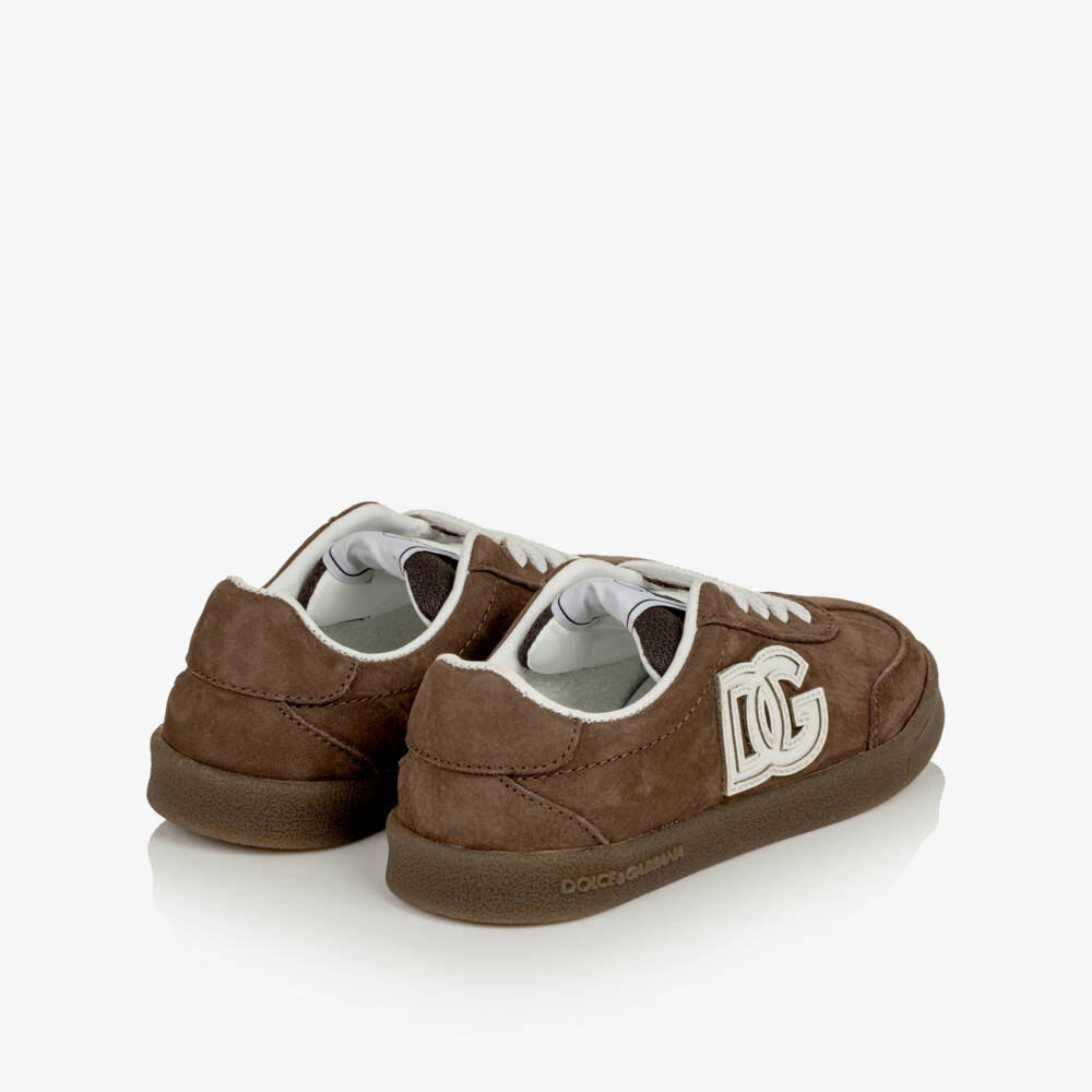 Dolce & Gabbana-Boys Brown Nubuck Leather DG Original Trainers | Childrensalon