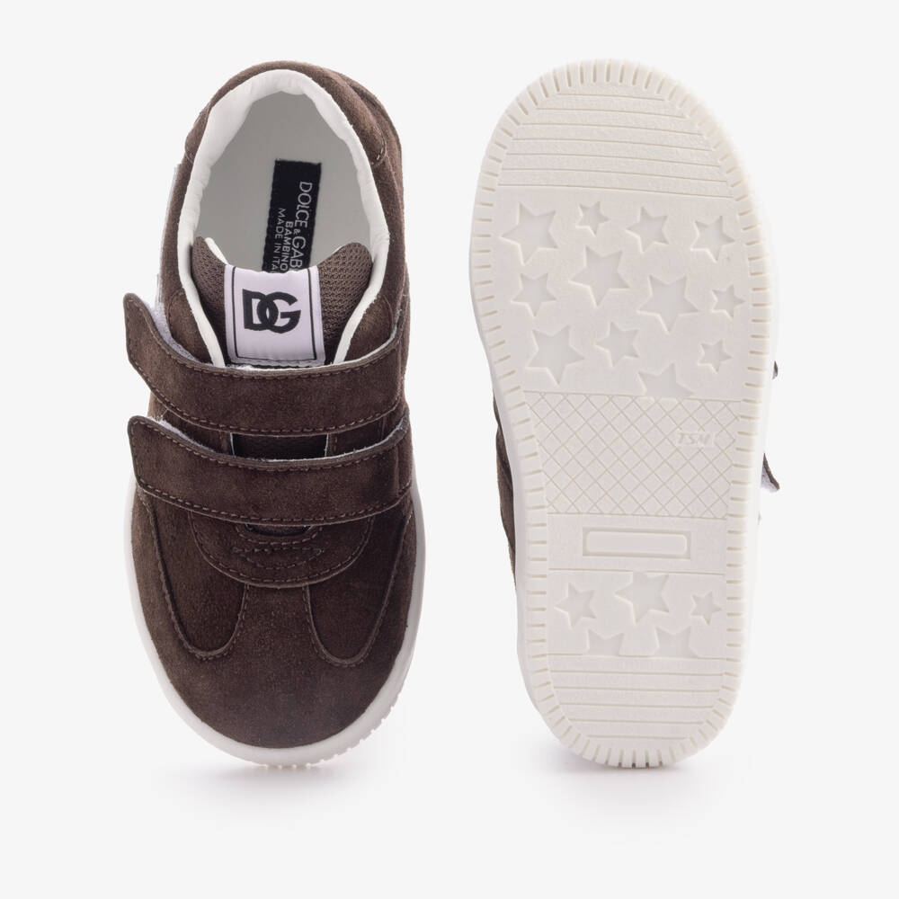 Dolce & Gabbana-Boys Brown Suede Leather DG Original Trainers | Childrensalon