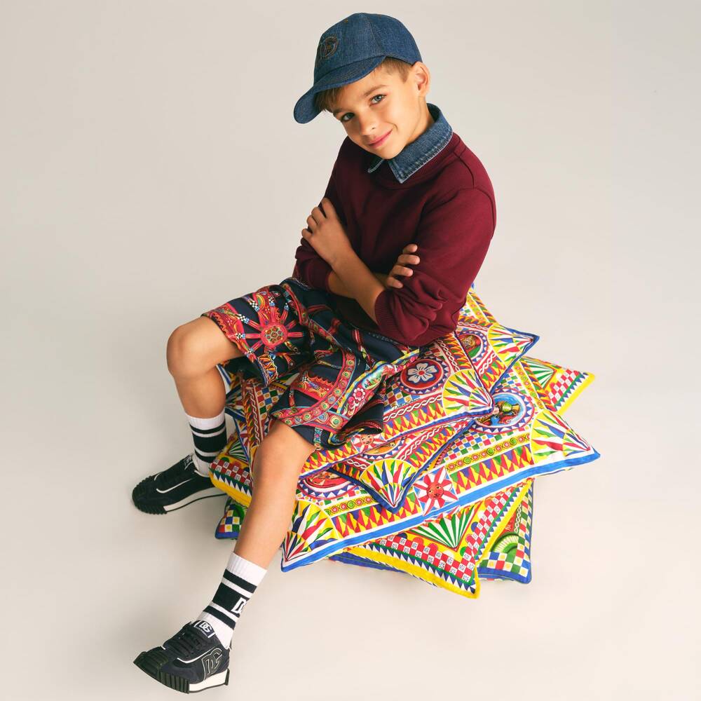 Dolce & Gabbana-Boys Burgundy Cotton Sweatshirt with Logo Embroidery | Childrensalon