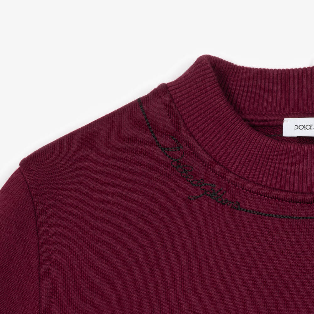 Dolce & Gabbana-Boys Burgundy Cotton Sweatshirt with Logo Embroidery | Childrensalon