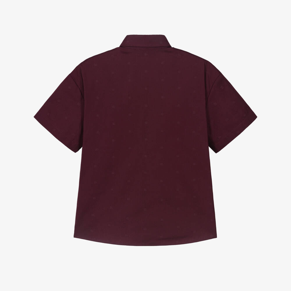 Dolce & Gabbana-Boys Burgundy Red Cotton Shirt with Tonal DG Logos | Childrensalon