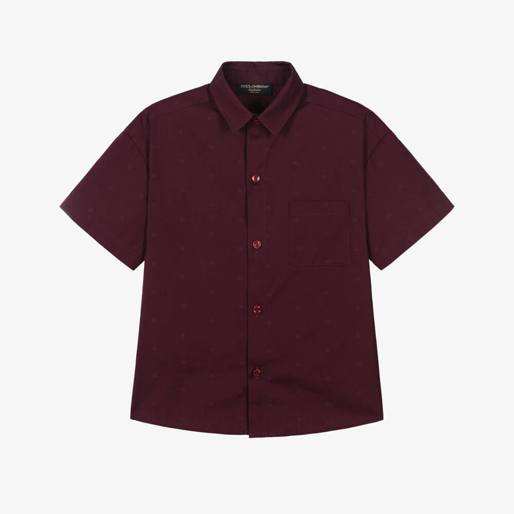 Dolce & Gabbana-Boys Burgundy Red Cotton Shirt with Tonal DG Logos | Childrensalon