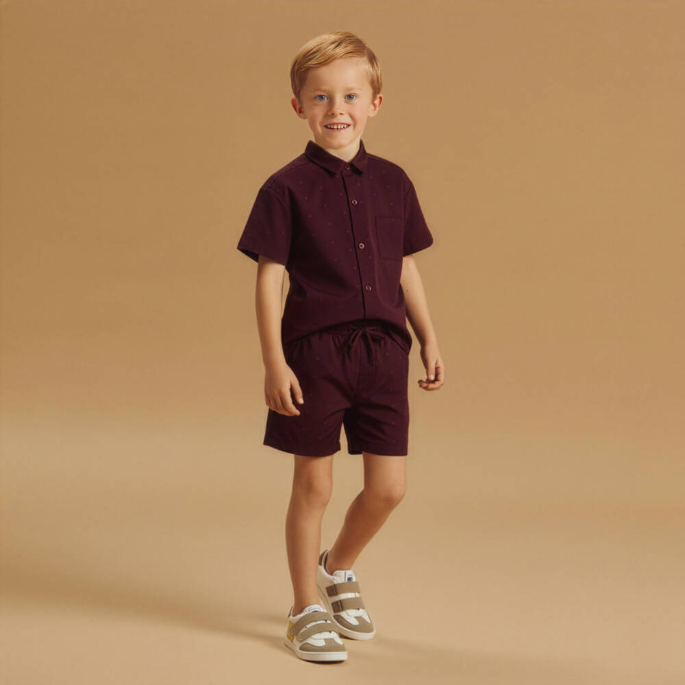 Dolce & Gabbana-Boys Burgundy Red Cotton Shirt with Tonal DG Logos | Childrensalon