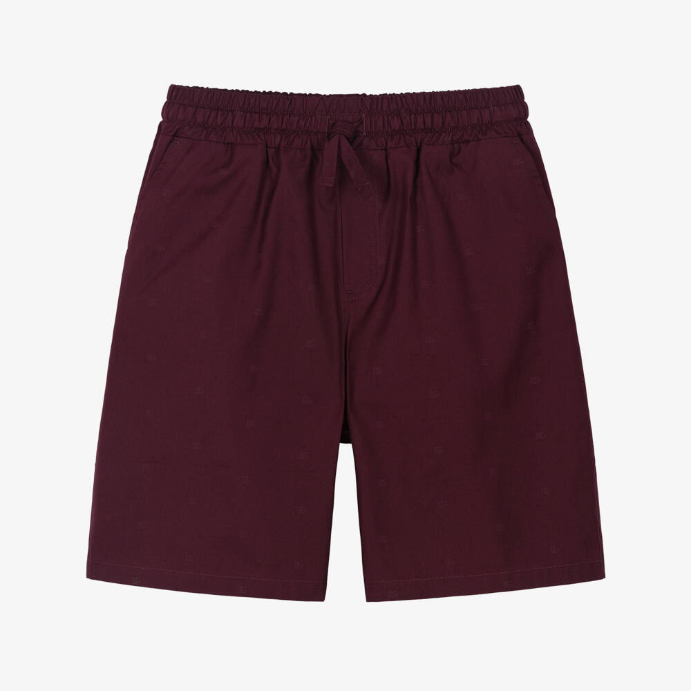 Dolce & Gabbana-Шорты из хлопка бордовые с логотипами DG для мальчиков | Childrensalon
