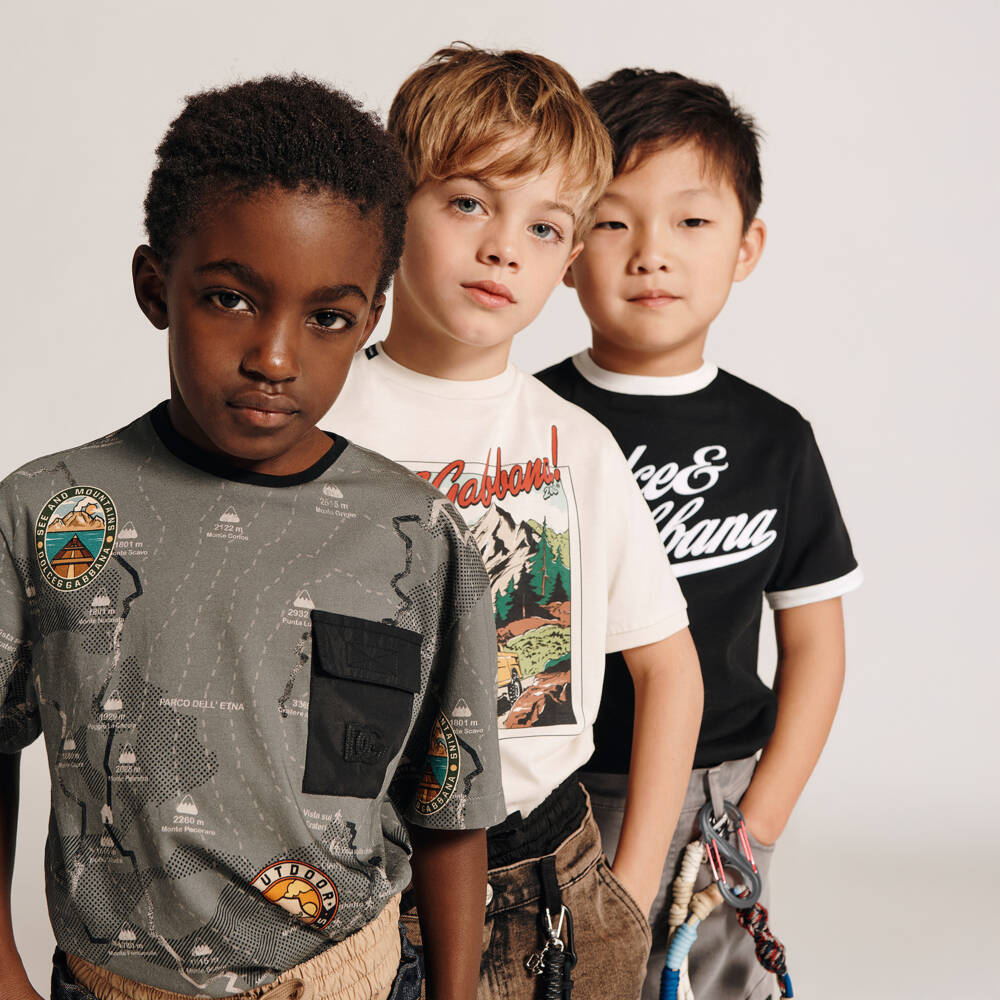 Dolce & Gabbana-Boys Cream Cotton Mountain Explorer Print T-Shirt | Childrensalon