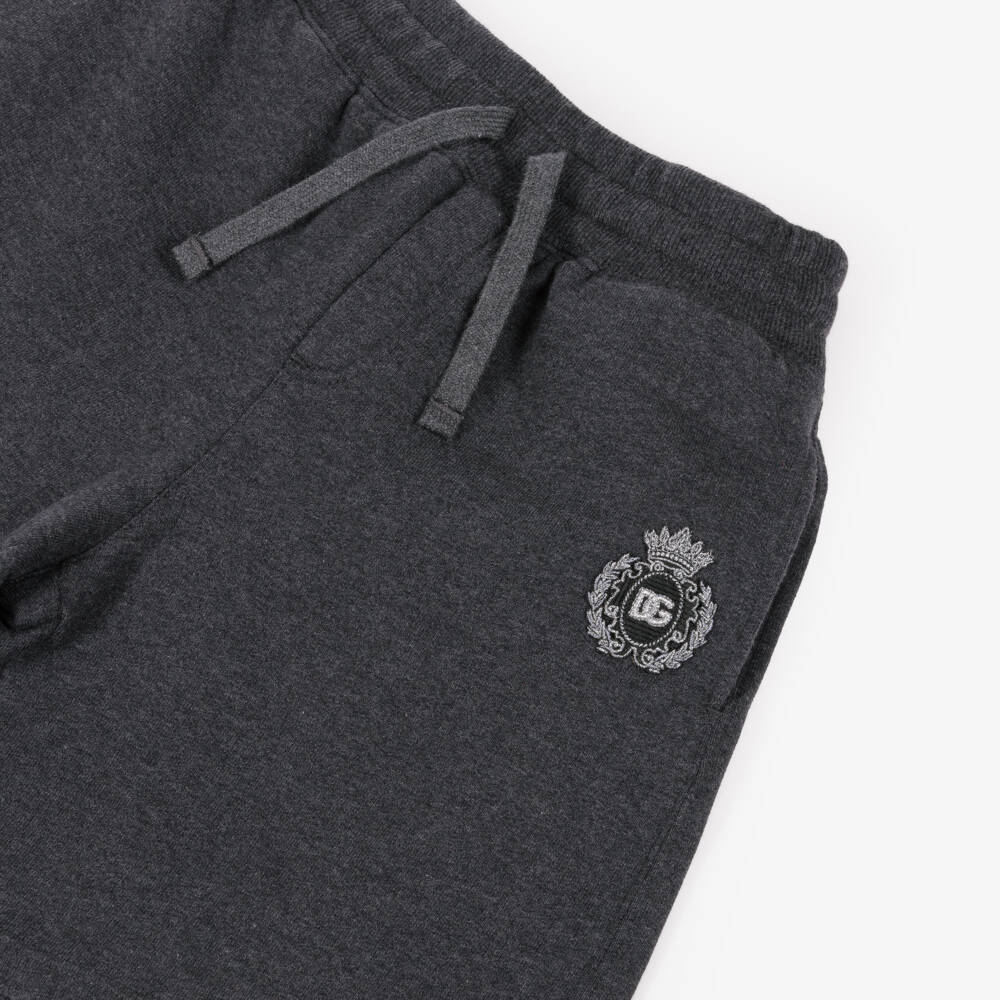 Dolce & Gabbana-Boys Dark Grey Cotton Jersey Shorts with Crest Logo | Childrensalon