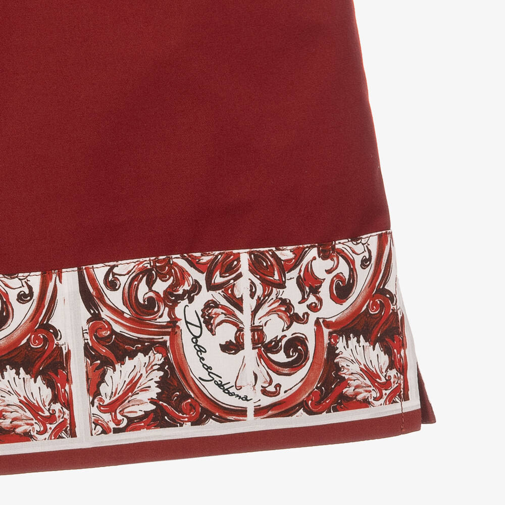 Dolce & Gabbana-Boys Dark Red Majolica Print Poplin Shorts | Childrensalon