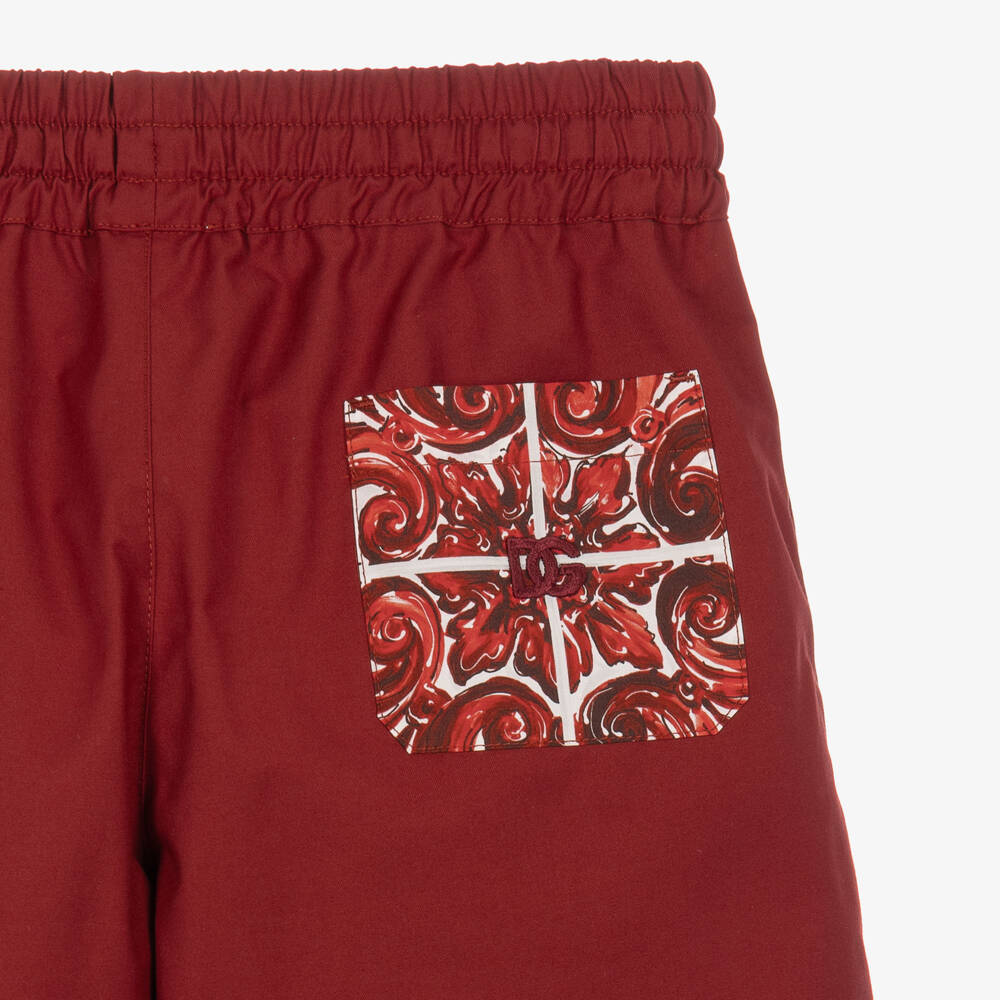 Dolce & Gabbana-Boys Dark Red Majolica Print Poplin Shorts | Childrensalon