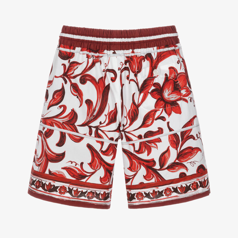 Dolce & Gabbana-Boys Dark Red & White Majolica Print Shorts | Childrensalon