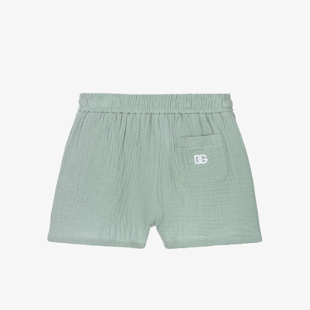 Dolce & Gabbana-Boys Green Cotton Muslin Drawstring Shorts | Childrensalon