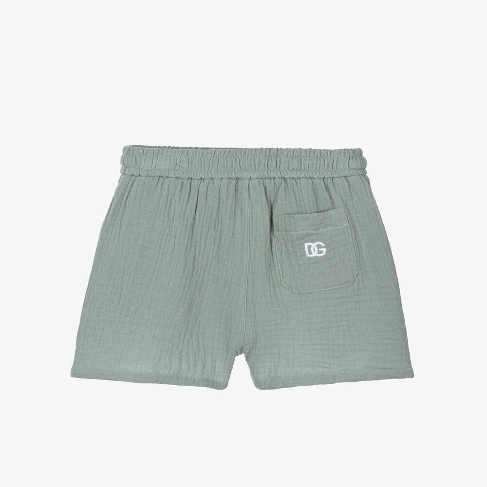 Dolce & Gabbana-Boys Green Cotton Muslin Drawstring Shorts | Childrensalon
