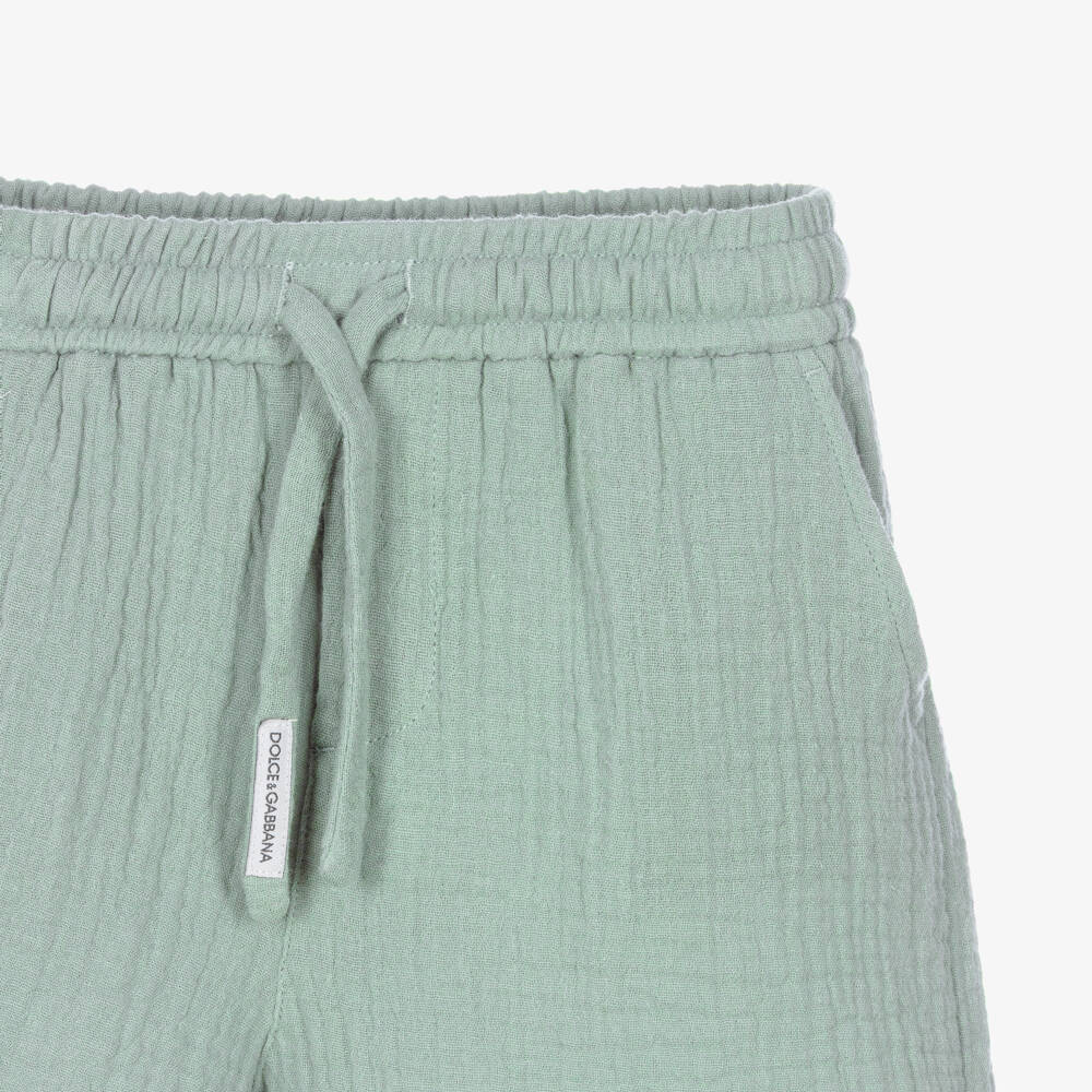 Dolce & Gabbana-Boys Green Cotton Muslin Drawstring Shorts | Childrensalon
