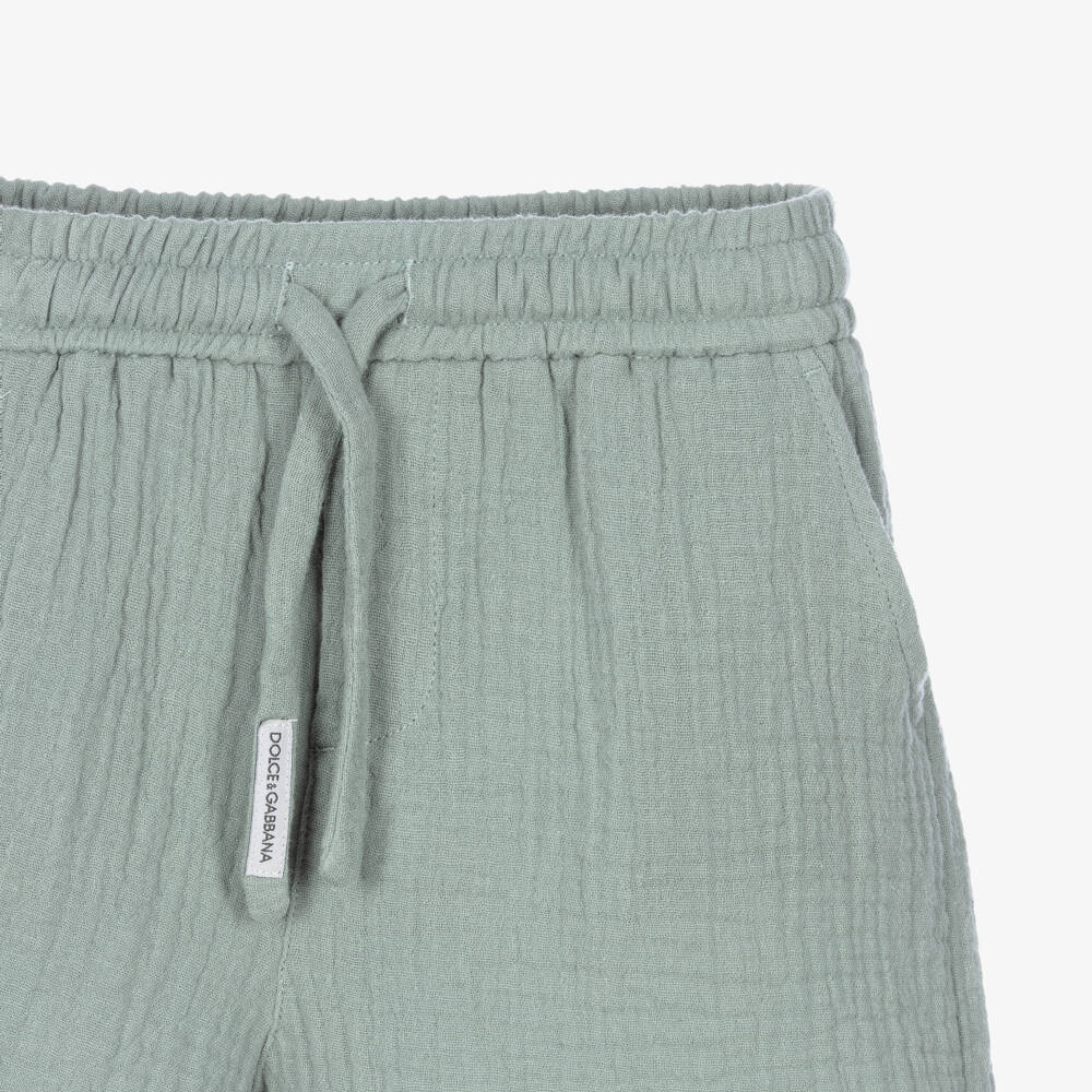 Dolce & Gabbana-Boys Green Cotton Muslin Drawstring Shorts | Childrensalon