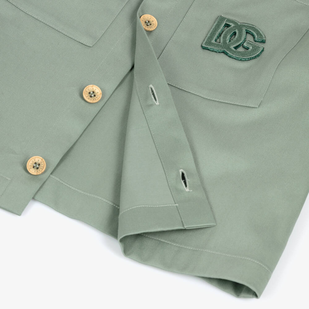 Dolce & Gabbana-Boys Green Cotton Sateen DG Logo Shirt | Childrensalon
