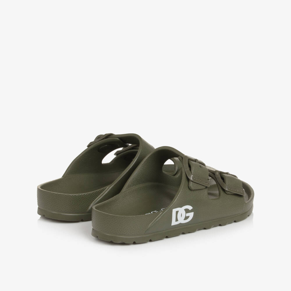 Dolce & Gabbana-Boys Green Double Strap Sliders with DG Logo | Childrensalon