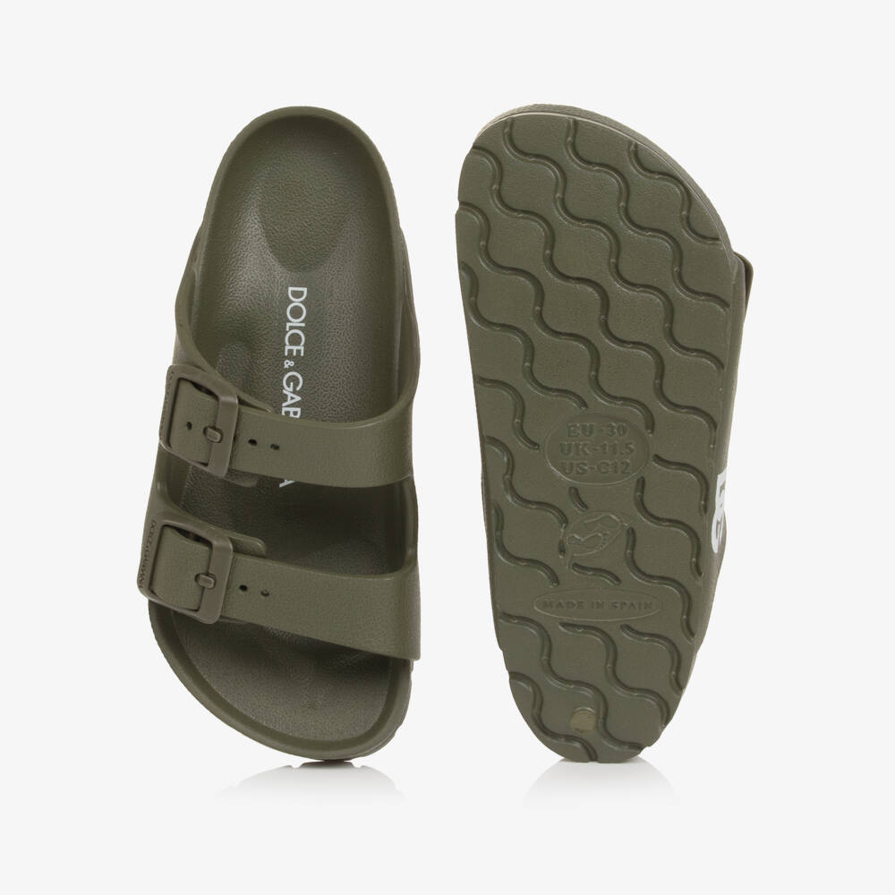 Dolce & Gabbana-Boys Green Double Strap Sliders with DG Logo | Childrensalon