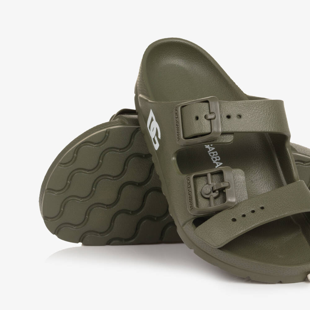 Dolce & Gabbana-Boys Green Double Strap Sliders with DG Logo | Childrensalon