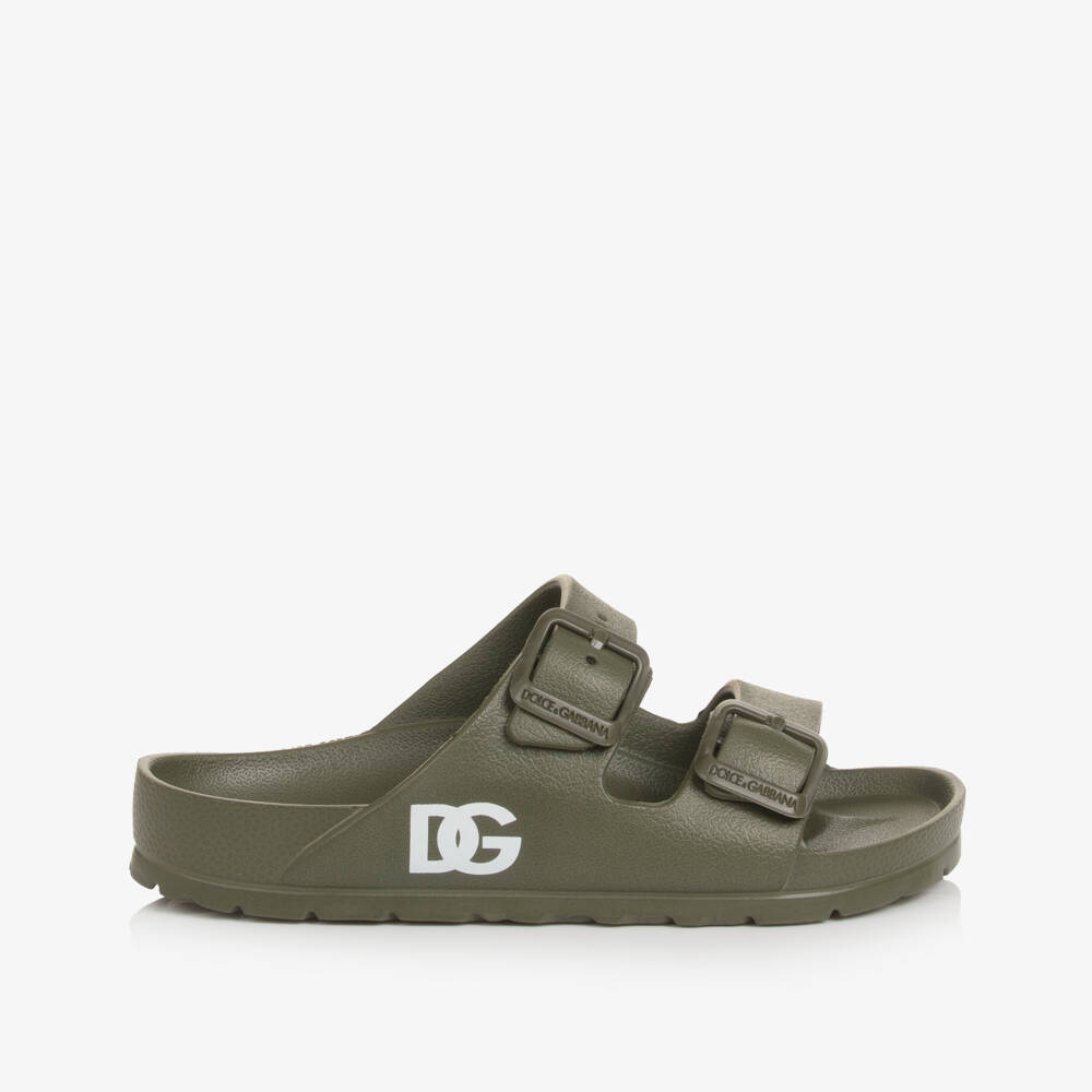 Dolce & Gabbana-Boys Green Double Strap Sliders with DG Logo | Childrensalon